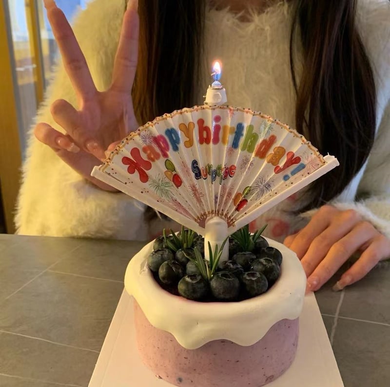 Vela de cumpleaños reutilizable con forma de abanico
