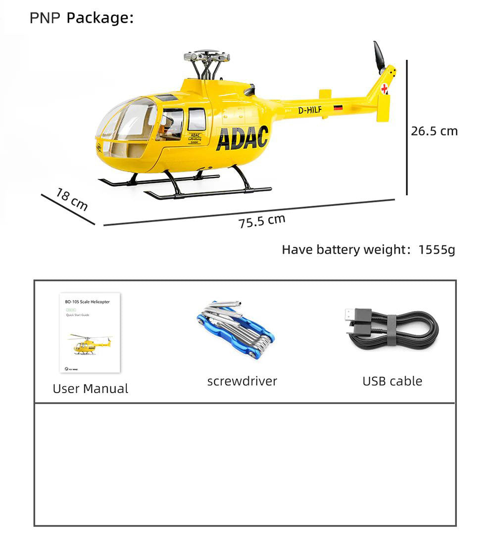 FLYWING BO-105 Universal RC Helicopter 450L Class 6CH Brushless GPS Stabilized Altitude Hold RC Helicopter H1 Flight Controller