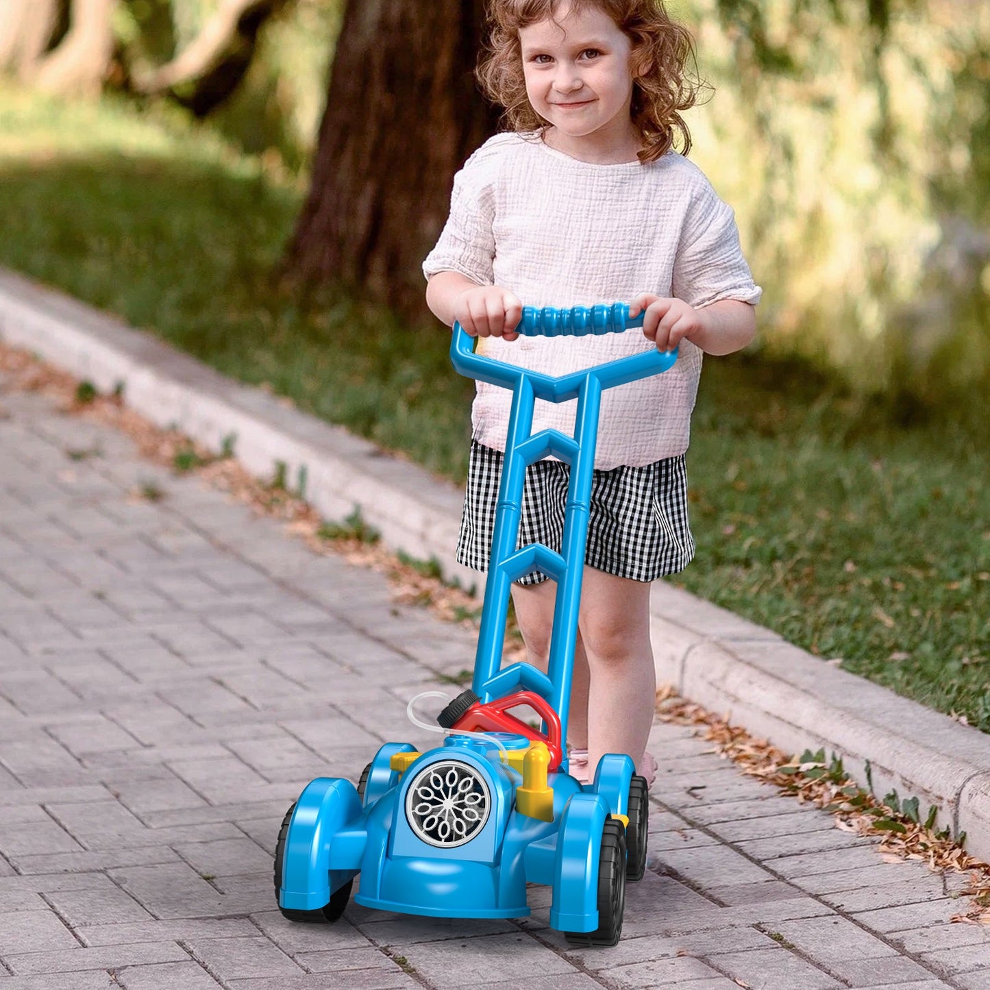 Carrito de burbujas eléctrico para niños, juguete de mano con tanque de burbujas - Soplador de burbujas giratorio para divertirse al aire libre