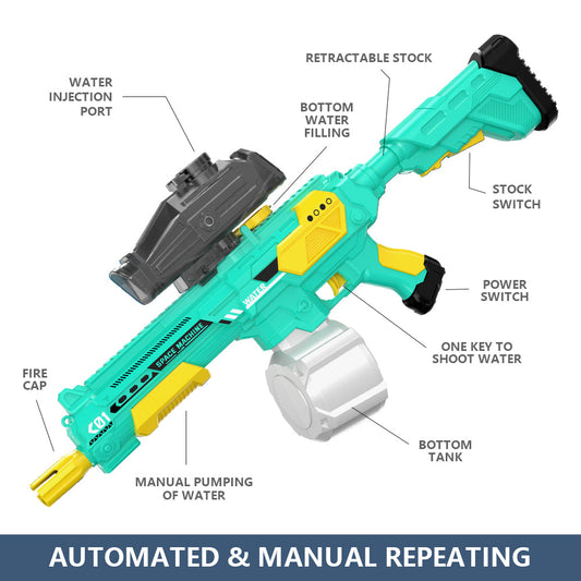 Pistola de agua eléctrica autointegrada manual M416, gran capacidad, juguete para exteriores, juego de agua continuo