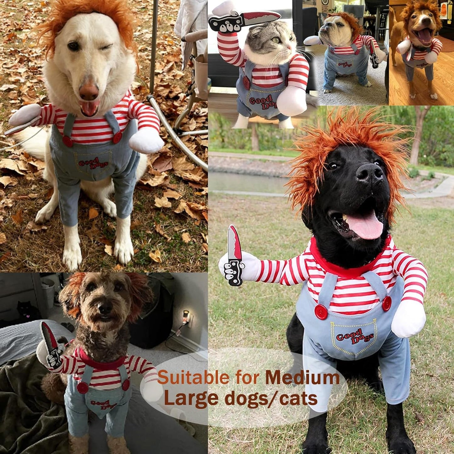 Disfraz de muñeca mortal para perro | Ropa divertida de Halloween para perros y gatos 