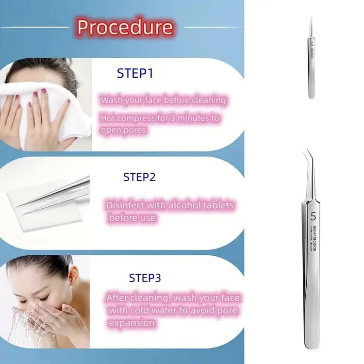 Professional Facial Blackhead Remover Tweezers (3Pcs+Box)