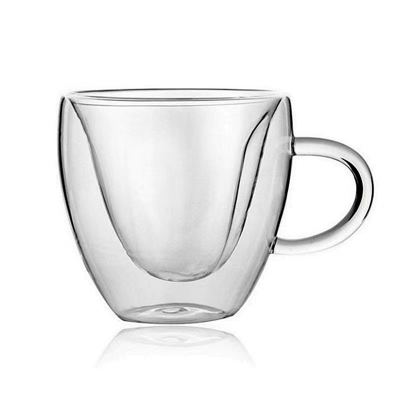 Heart Love Shape Glass Coffee Mug Cup Double Wall Drinking Tea Milk Juice Water Glasses Heat Resistant Drinkware Set Lover Gift